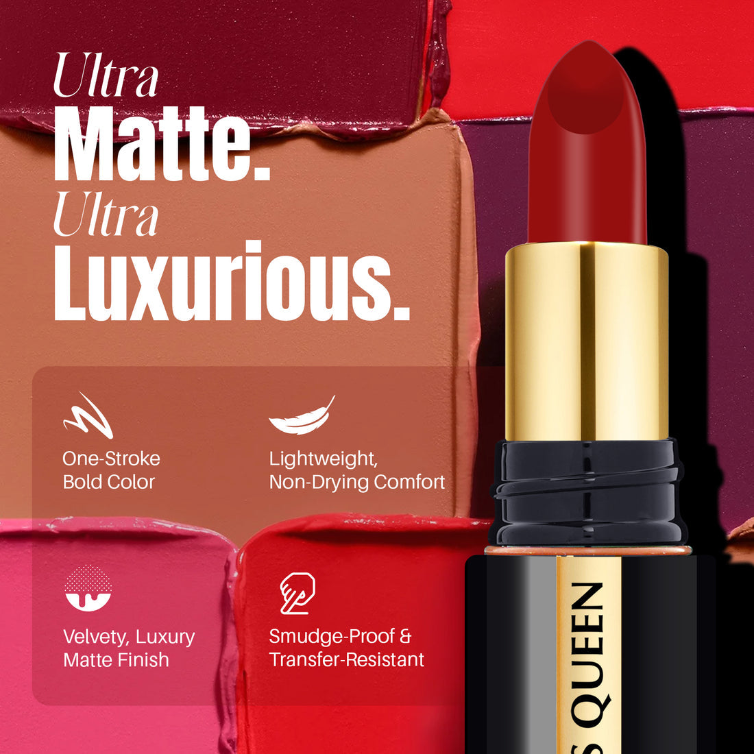 Colors Queen Luxury Matte Non-Transfer Lipstick Waterproof & Bold (16 Coffee Commando)