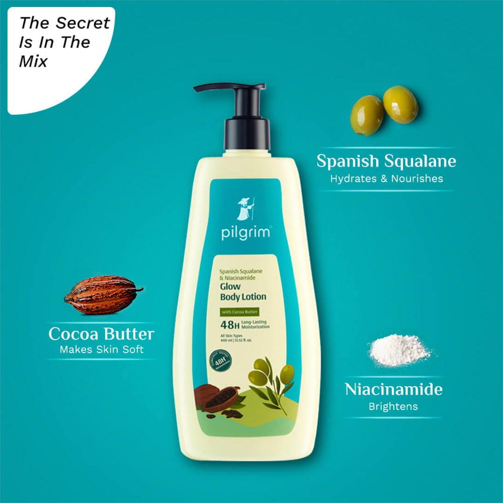 Pilgrim Spanish Squalane & Niacinamide Glow Body Lotion
Experience Glowing Smooth Skin
