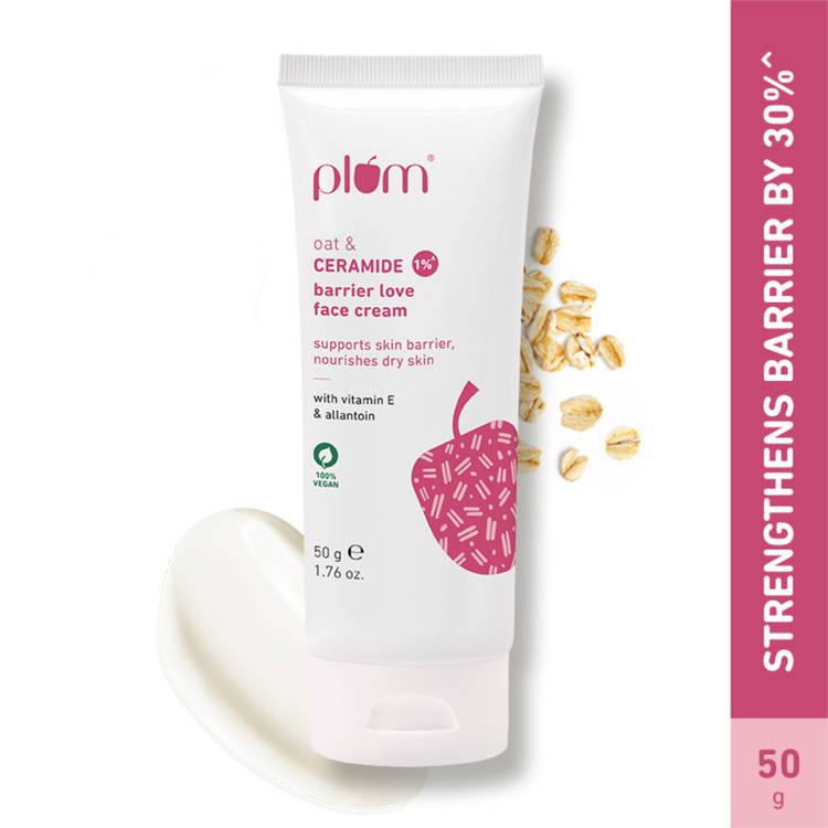 Plum 1% Ceramide Face Cream With Oat, Strengthens Skin Barrier & Nourishes (50g)
