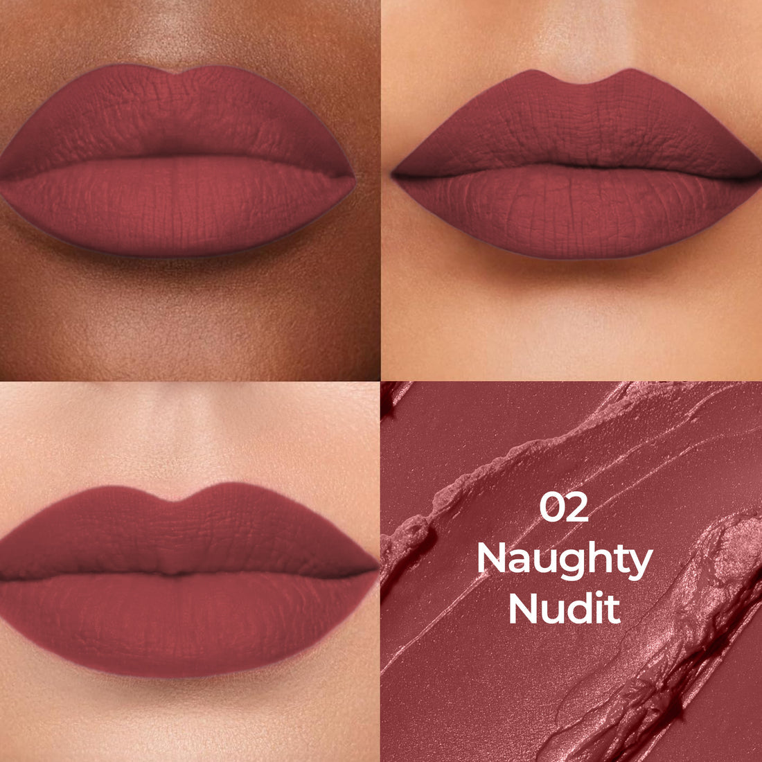 Colors Queen Luxury Matte Non-Transfer Lipstick Waterproof & Bold (02 Naughty Nudit)