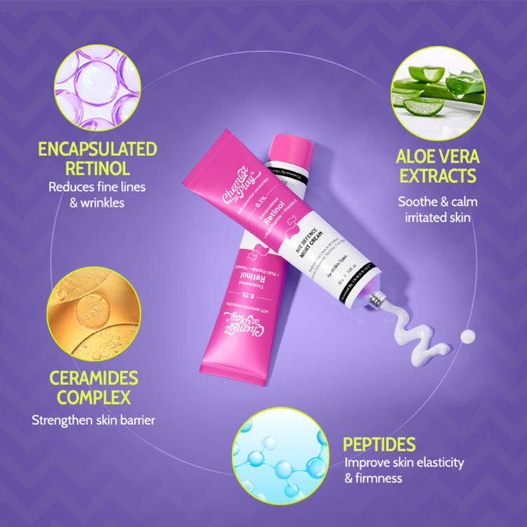Chemist at Play 0.1% Retinol Night Cream, Reduces Fine Lines, Wrinkles & Sunspots, Beginner Friendly (30g)