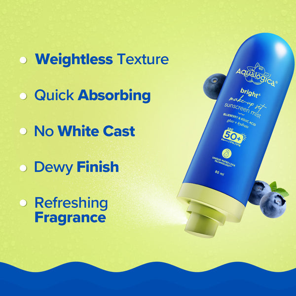 Aqualogica Bright+ Makeup-Set Sunscreen Mist SPF 50+ PA++++ with Blueberry & Kojic Acid