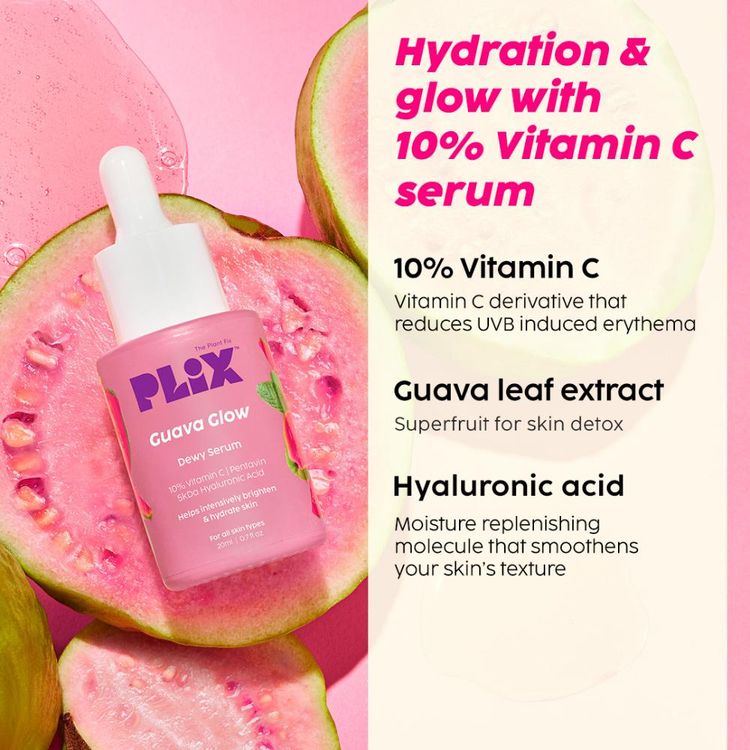 Plix 10% Vitamin C Guava Face Serum for Skin Brightening & Even tone with Hyaluronic acid & Pentavitin
(20ml)