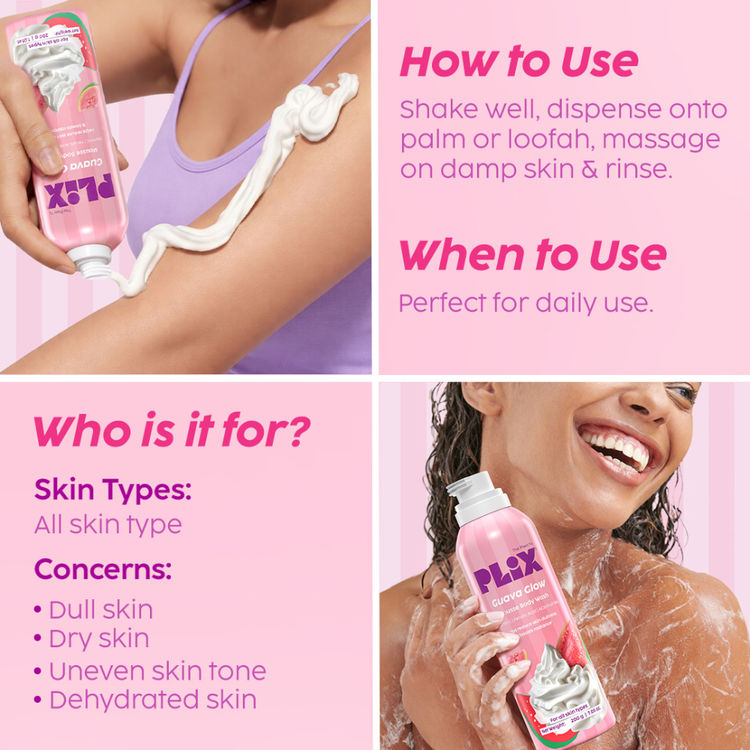 Plix Guava Mousse Body Wash For Glowy & Hydrated Skin
(200g)