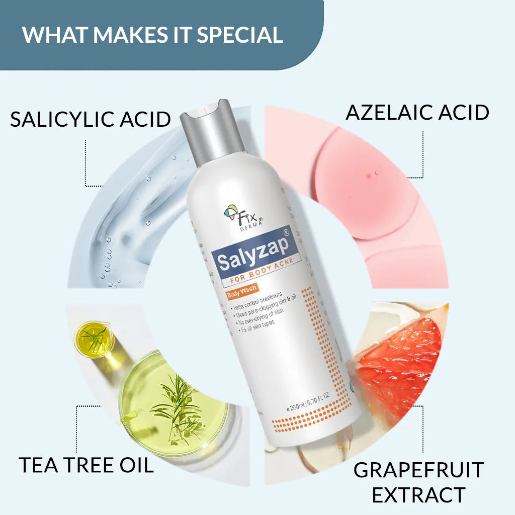 Fixderma Salyzap Body Wash | Soap-Free Wash to Combat Stubborn Body Acne (200ml)