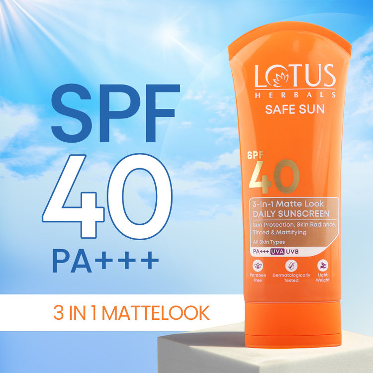 Lotus Herbals SafeSun 3in1 Matte Look Daily Sunscreen SPF 40 PA+++ ,Tinted & Dermatologically Free (100g)