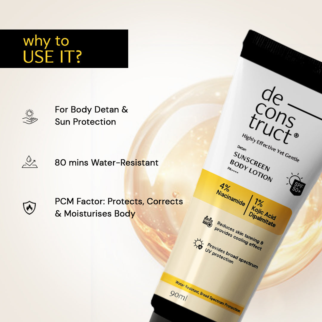 Deconstruct Detan Sunscreen Body Lotion - 4% Niacinamide +1% Kojic Acid Dipalmitate + SPF 50 PA++++