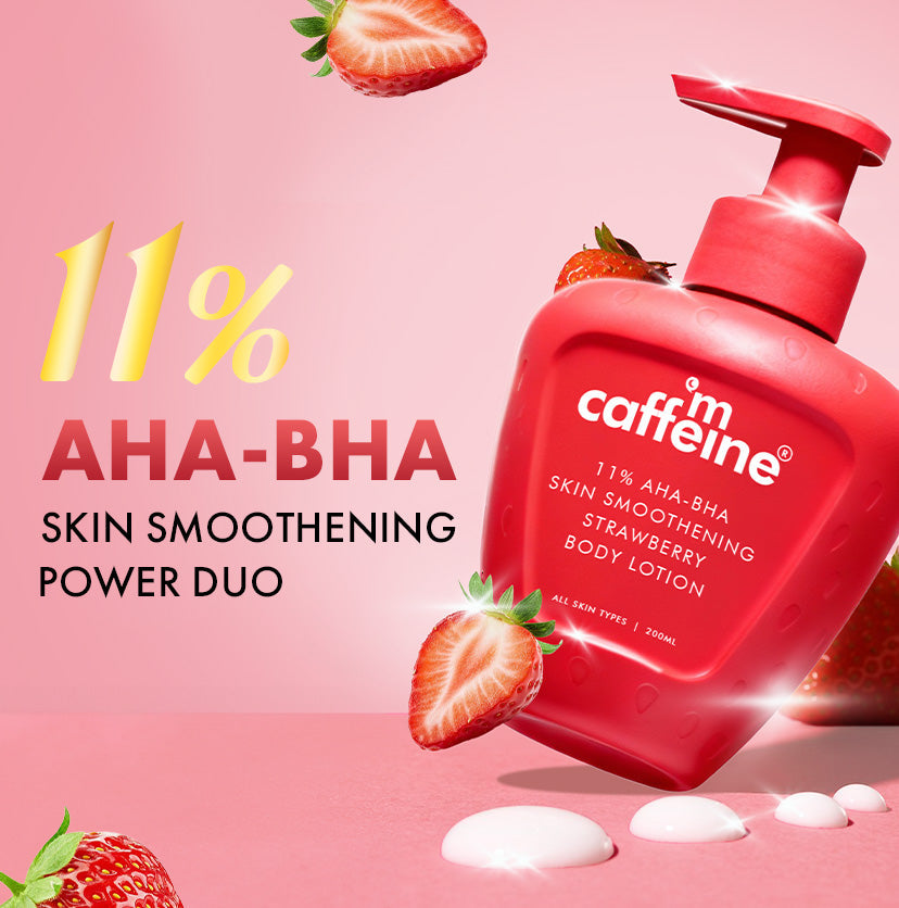 Mcaffeine 11% AHA BHA Strawberry Body Lotion for Skin Smoothening