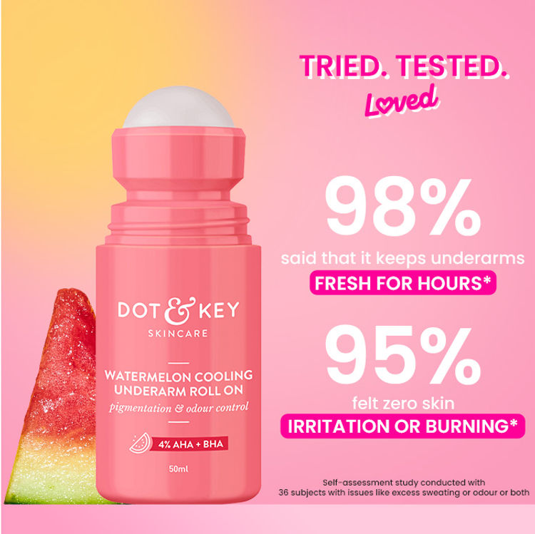 Dot & Key Watermelon Cooling Underarm Roll On, Pigmentation & Odour Control, With 4% AHA & BHA (50ml)