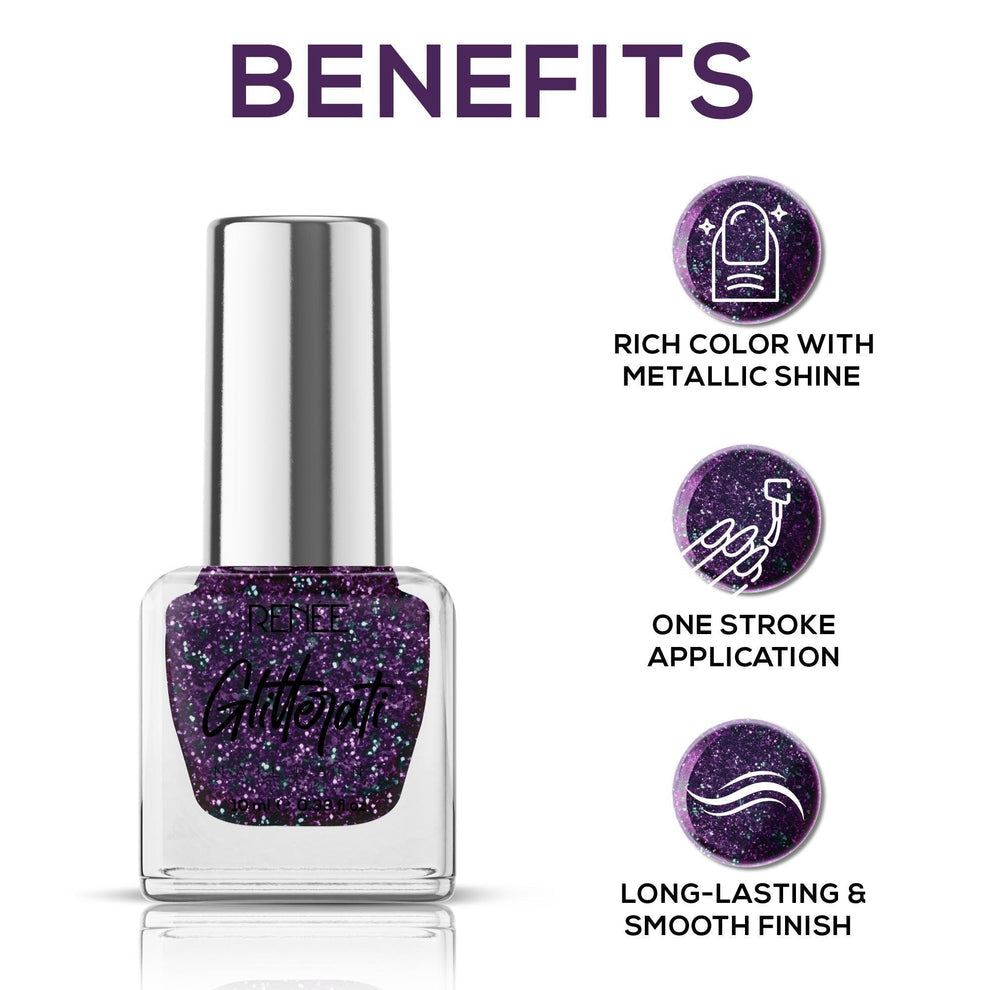 RENEE Glitterati Nail Paint (12 Starry Purple)