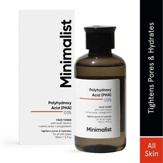 Minimalist 3% Polyhydroxy PHA Face Toner With Multi Biotics For Minimizing Pore Size & Hydrating Skin
(150ml)
