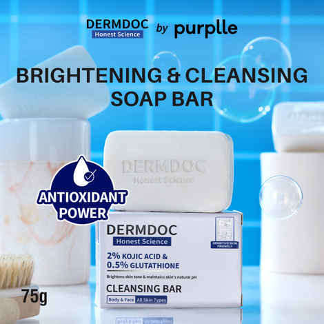 DERMDOC 2% Kojic Acid and 0.5% Glutathione Cleansing Bar Soap (75 gm) | Brightening | Gentle Cleansing Action | Sensitive Skin Friendly