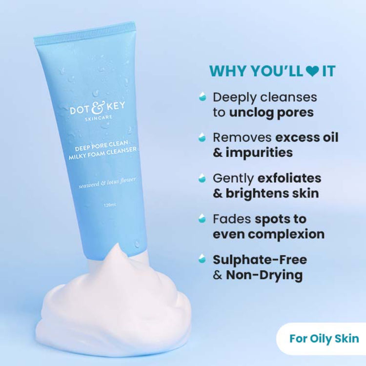 Dot & Key Deep Pore Clean Facial Foam Cleanser, With Seaweed & Lotus Flower (100ml)