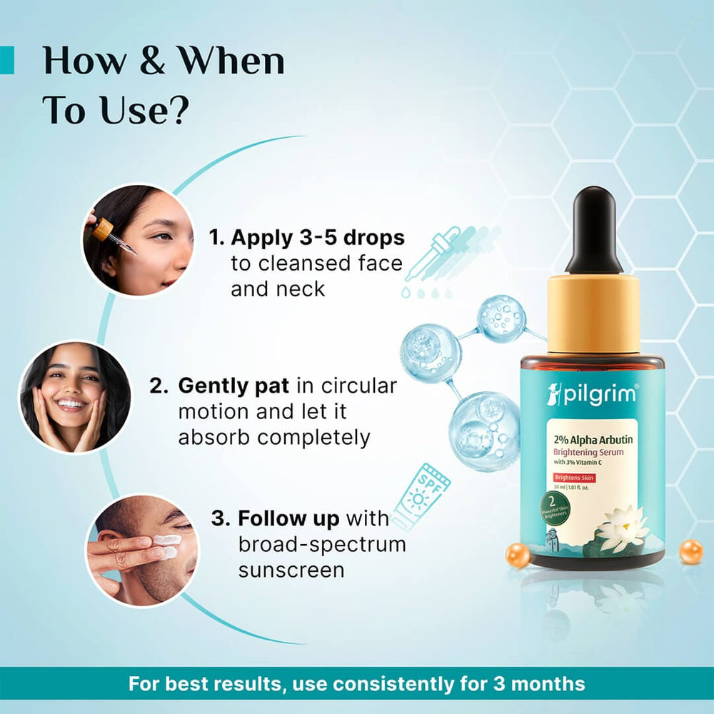 Pilgrim 2% Alpha Arbutin Brightening Serum
With 3% Vitamin C 30ml