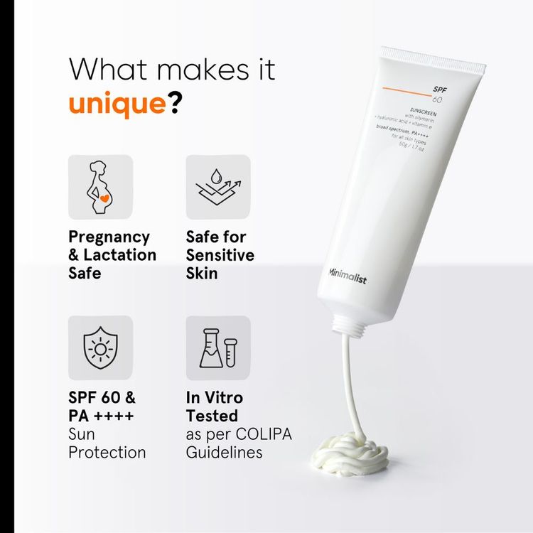 Minimalist SPF 60 PA ++++ Sunscreen - Pregnancy & Lactation Safe For Sensitive Skin
(50gm)