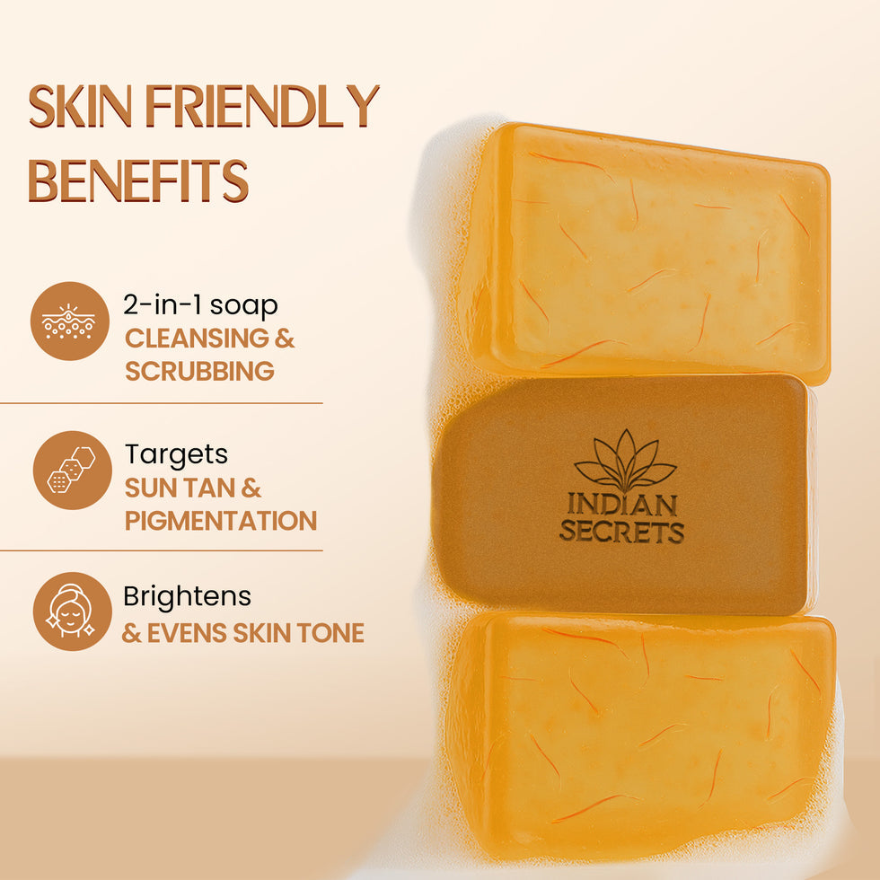 Indian Secrets Scrub Soap Kojic Acid & Saffron Pack of 3
