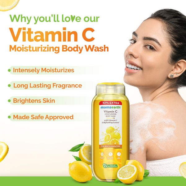 Mamaearth Vitamin C Moisturizing Body Wash with Vitamin C & Refreshing Lemon for Skin Illumination - 275 ml