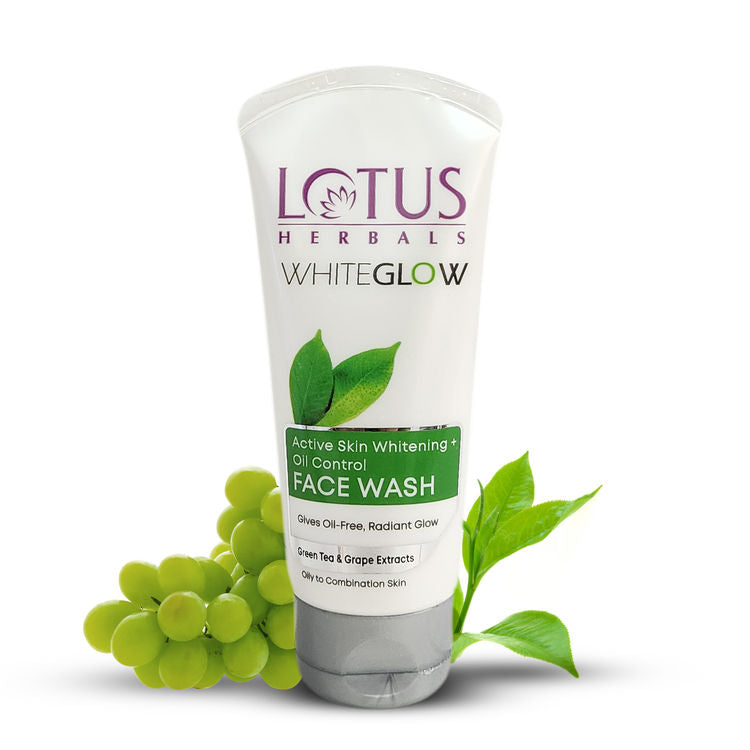Lotus Herbals WhiteGlow Active Skin Whitening + Oil Control Face Wash With GreenTea & Grape Extracts (100g)
