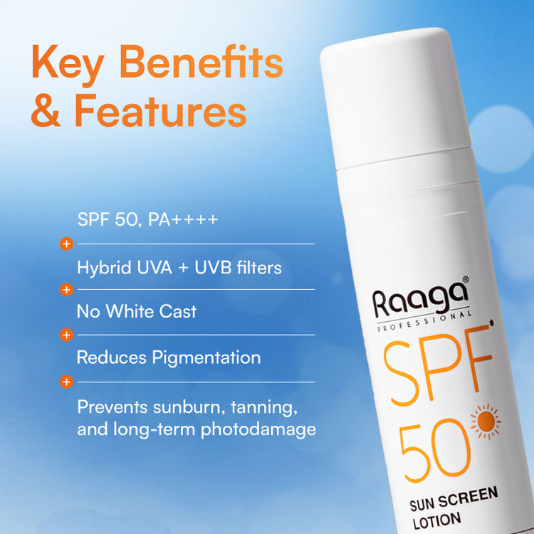Raaga Professional Spf 50 Pa++++ Sunscreen Lotion With Uva + Uvb Protection, All Skin Types, 55 Ml