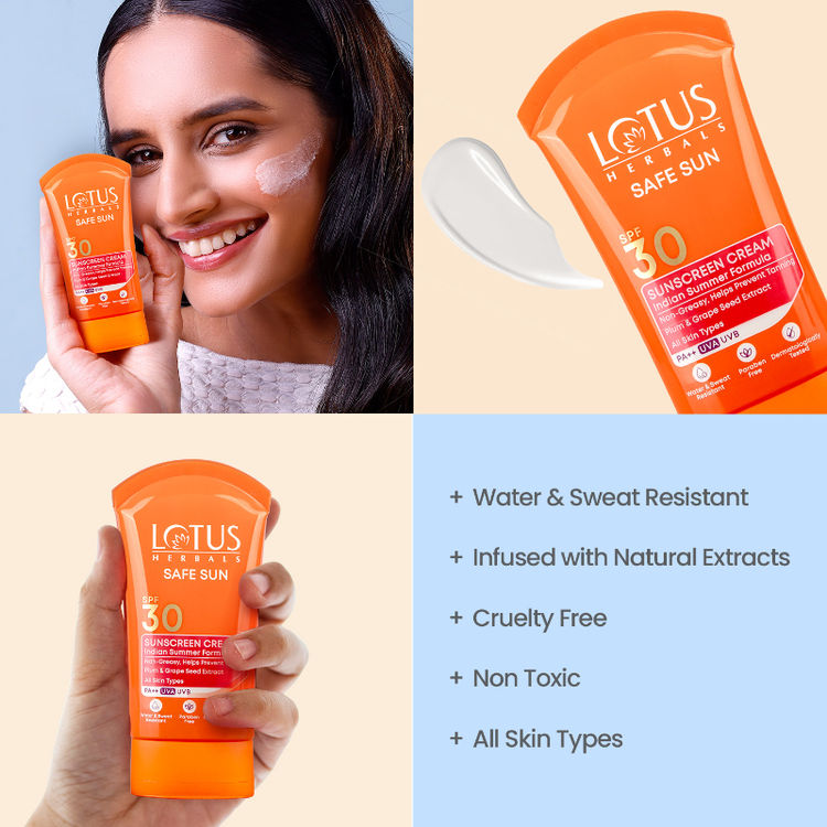Lotus Herbals Safe Sun Sunscreen Cream PA++ SPF-30 Indian Summer Formula (50g)