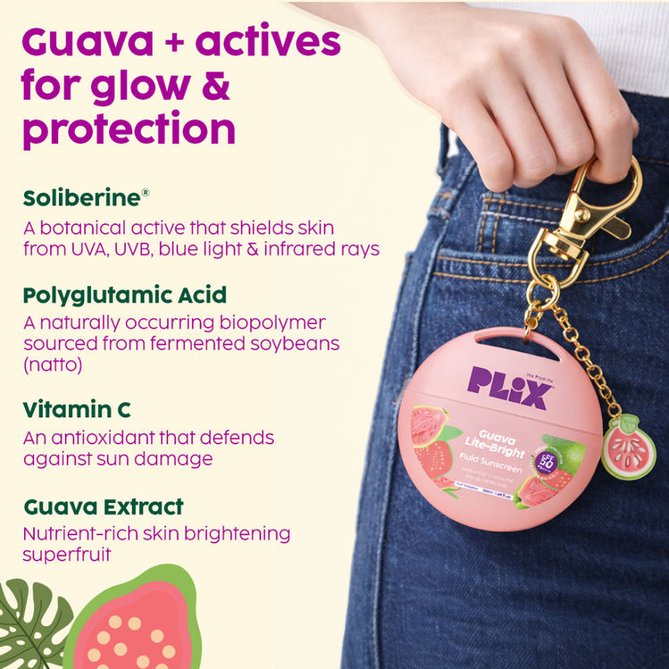 Plix Guava Glow Fluid Hydrating, Lightweight & Non-Greasy SPF 50 PA++++ Sunscreen
(50ml)