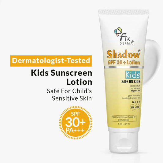Fixderma Shadow Kids SPF 30+ Lotion | A Hypoallergenic Sunscreen for delicate skin of kids (75g)
