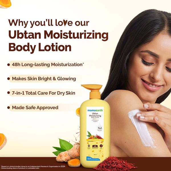 Mamaearth Ubtan Moisturizing Body Lotion with Turmeric & Saffron for Glowing Skin - 400 ml