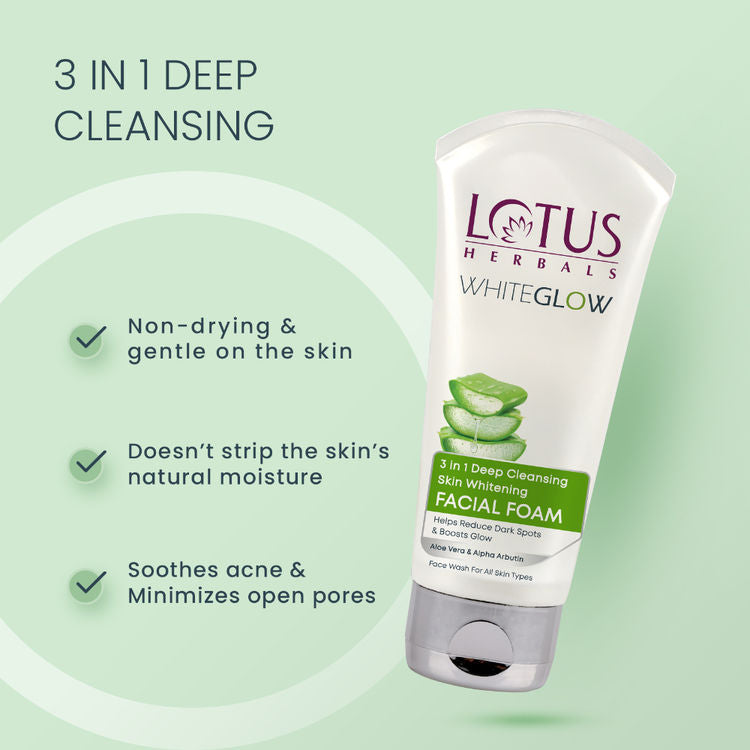 Lotus Herbals WhiteGlow 3 in 1 Deep Cleansing Facial Foam|Acne Control|NonGreasy|All Skin Types
(200g)