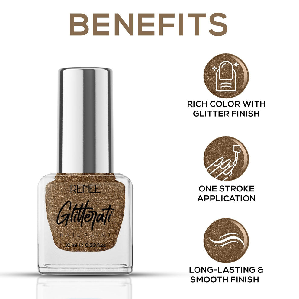 RENEE Glitterati Nail Paint (05 Ecru Brown)