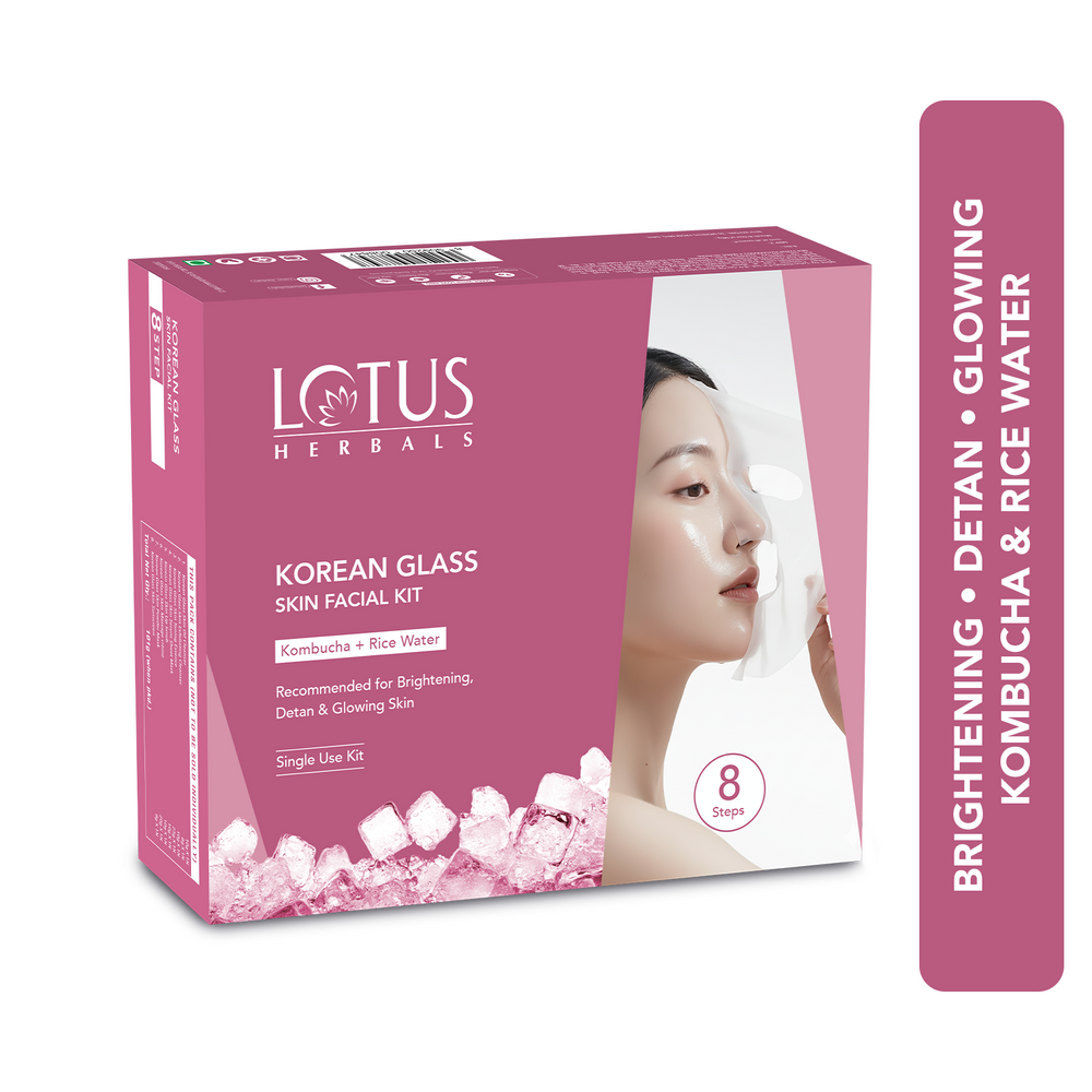 Lotus Herbals Korean Glass 8-Step Skin Facial Kit with Kombucha & Rice Water / 101g
