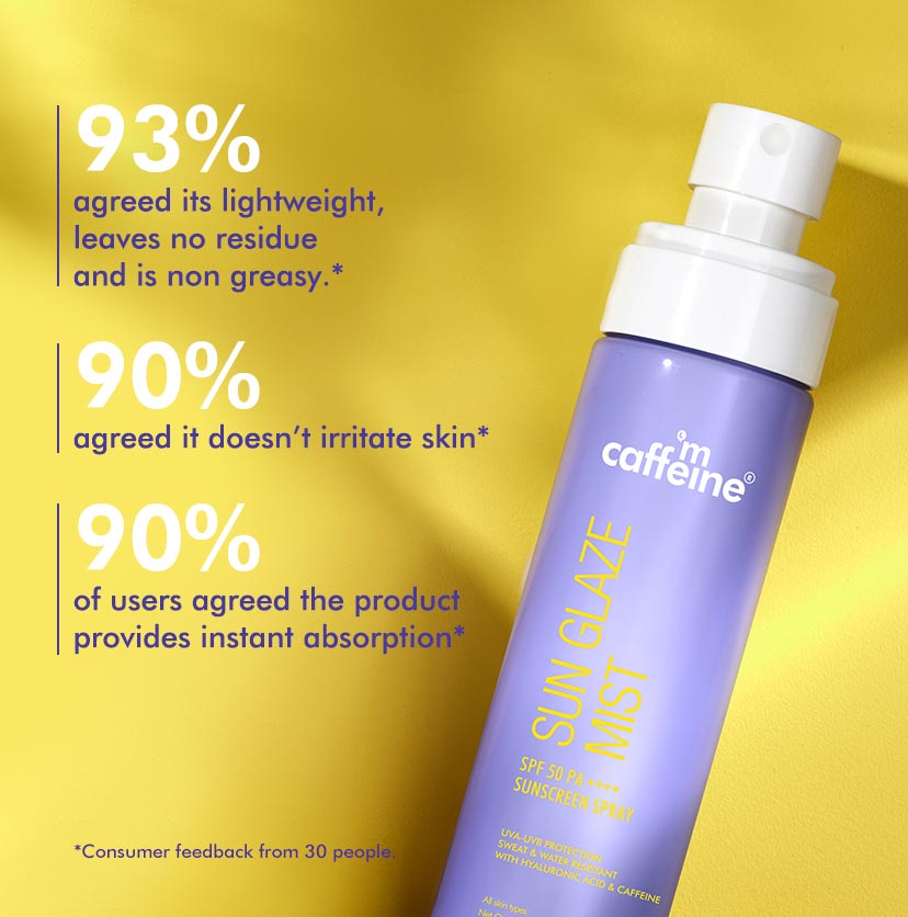 Mcaffeine Sun Glaze Mist Face Sunscreen SPF 50 PA++++ Spray- 100ml