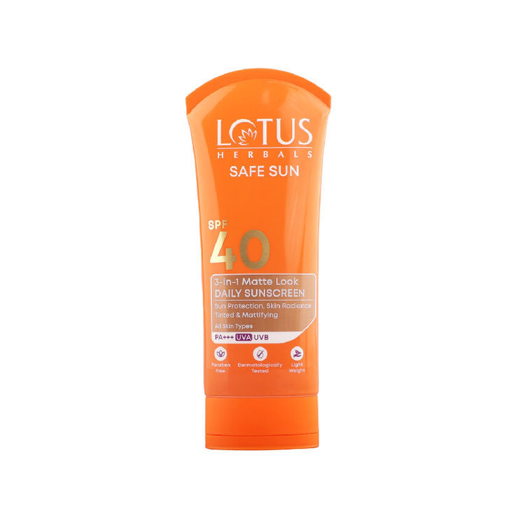 Lotus Herbals SafeSun 3in1 Matte Look Daily Sunscreen SPF 40 PA+++ ,Tinted & Dermatologically Free (50g)