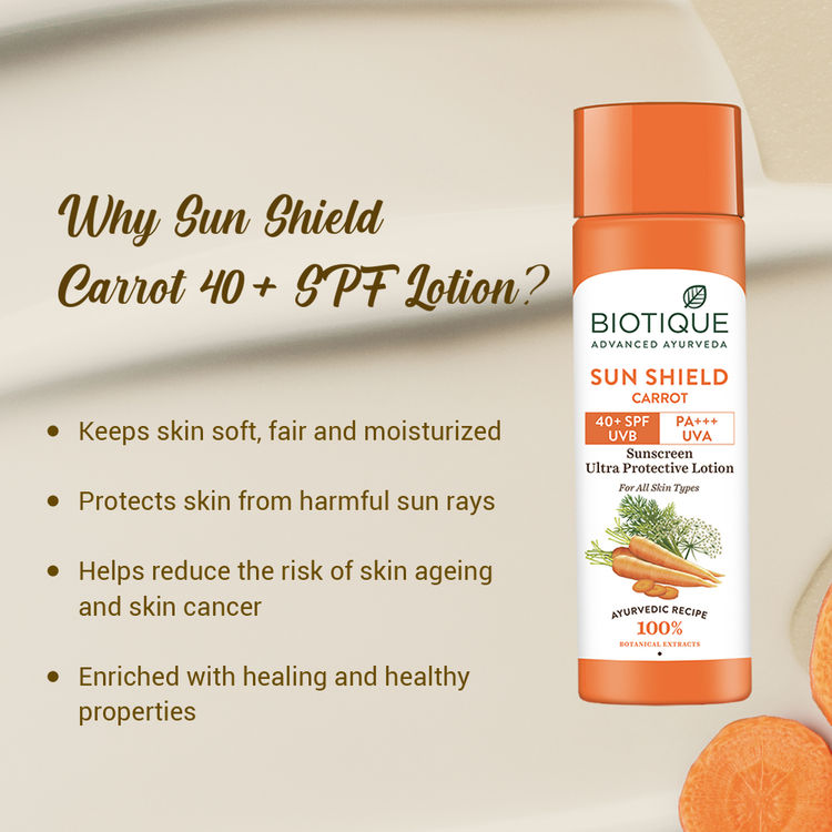 Biotique Bio Carrot Ultra Soothing Face Lotion 40+ SPF UVA/UVB Sunscreen For All Skin Types
(120ml)
