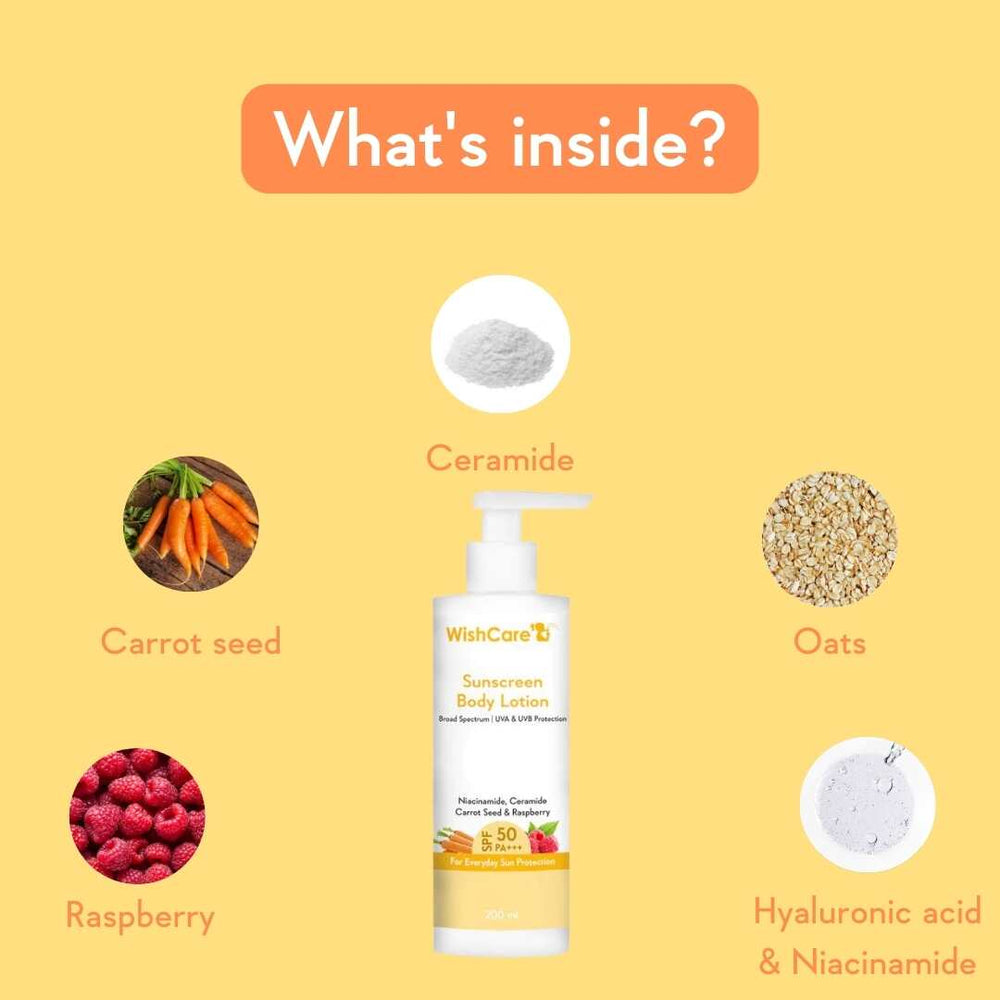 Wishcare SPF 50 Sunscreen Body Lotion PA+++
Prevents Body Tan with High UVA UVB Protection | 200ml