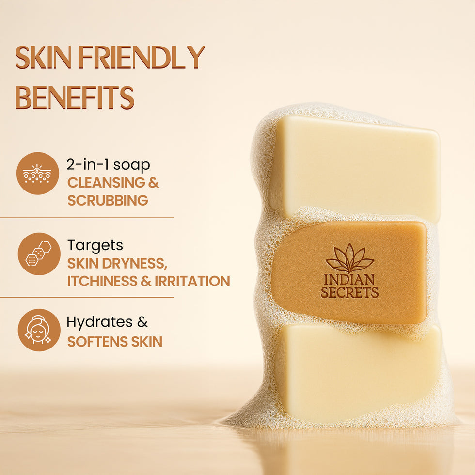 Indian Secrets Scrub Soap Hyaluronic Acid & Coconut Milk Pack of 3