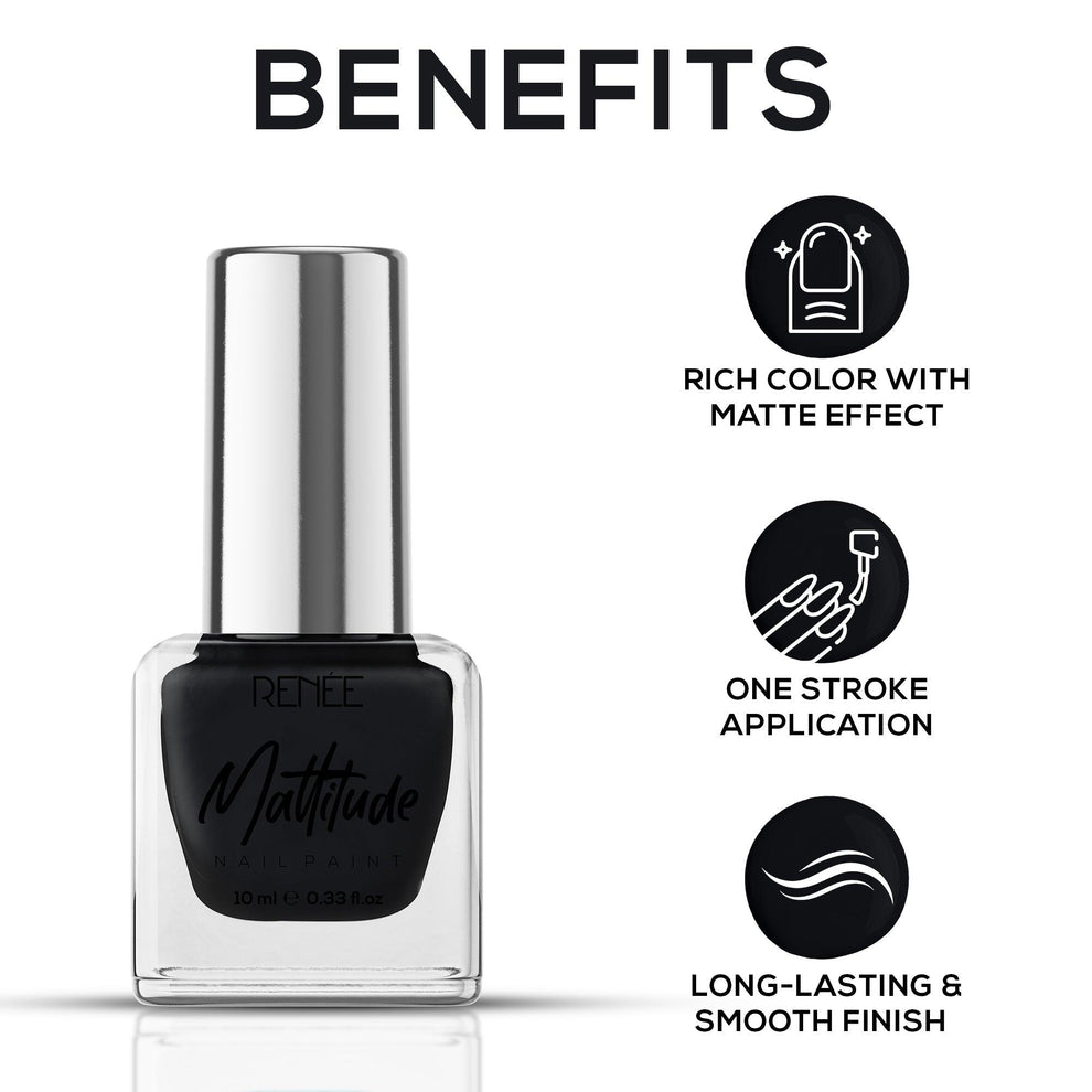 RENEE Mattitude Nail Paint 10ml (05 Feather Black)