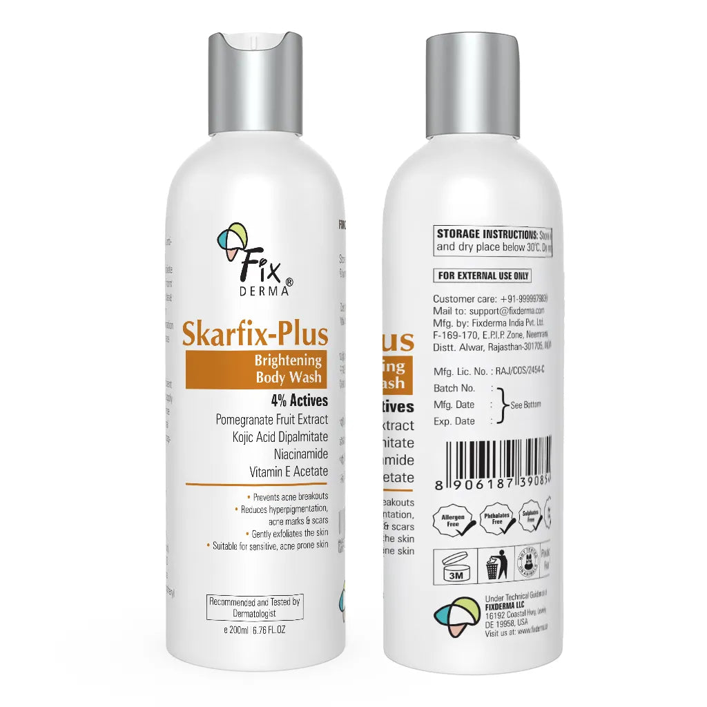 Fixderma Skarfix-Plus Brightening Body Wash | 4% actives to cleanse, brighten, and fade dark spots
