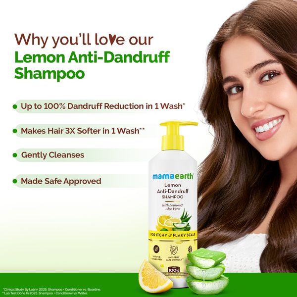Mamaearth Lemon Anti-Dandruff Shampoo with Lemon & Aloe Vera for Itchy & Flaky Scalp - 400ml