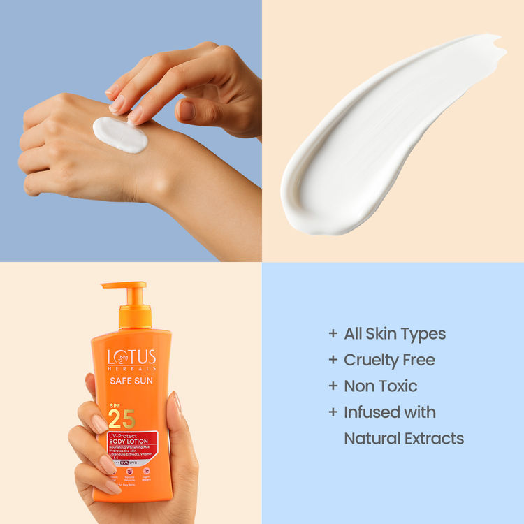 Lotus Herbals Safe Sun UV Protect Body Lotion, SPF 25 PA+++ Nourishing Whitening Milk (250ml)