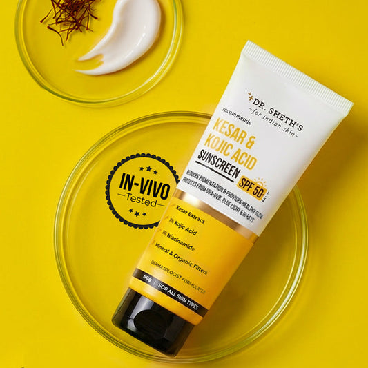 Dr. Sheth's Kesar & Kojic Acid Sunscreen - 50 gm In-Vivo Tested SPF 50+ PA ++++ 50g
