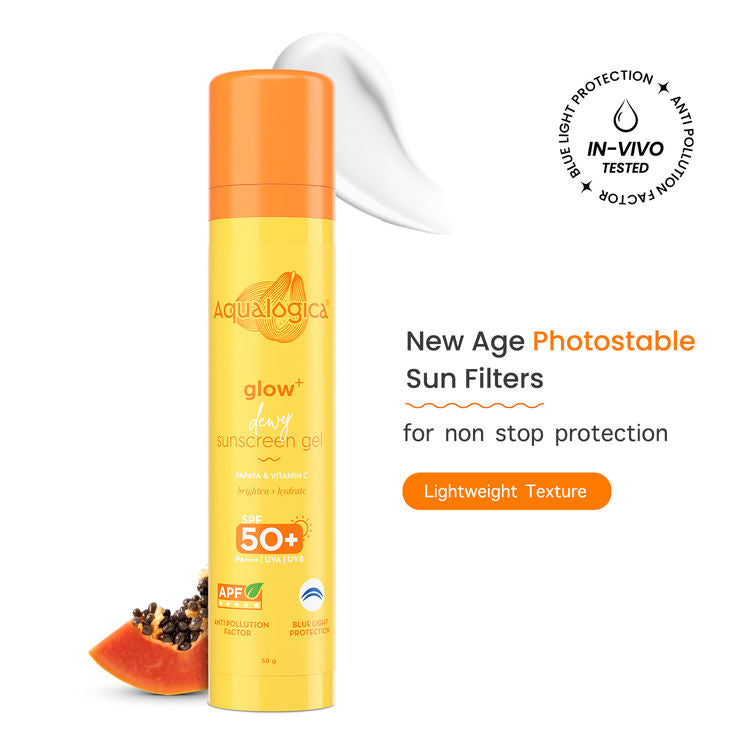 Aqualogica Glow+ Dewy Gel Sunscreen In-Vivo Tested SPF 50+ PA++++ with Papaya & Vitamin C - 50g