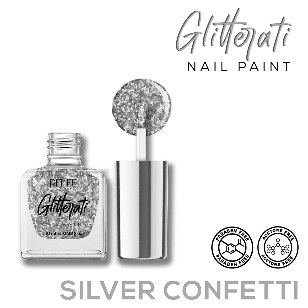 RENEE Glitterati Nail Paint (02 Silver Confetti)