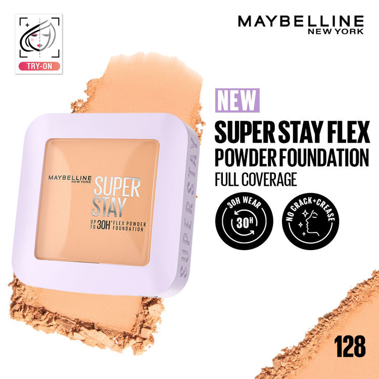 Maybelline Super Stay Flex Powder Foundation Compact-30H Full Cover (128)