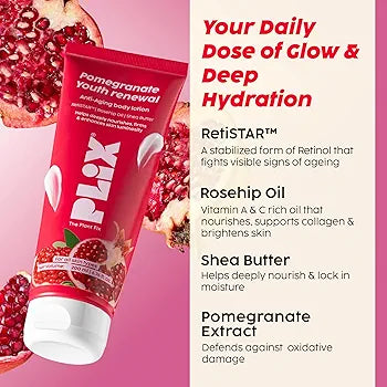 PLIX – THE PLANT FIX | Pomegranate Youth Renewal Anti-Aging Body Lotion | Reduces Fine Lines, Firms & Hydrates Skin | RetiSTAR™, Pomegranate & Shea Butter | Lightweight Daily Care