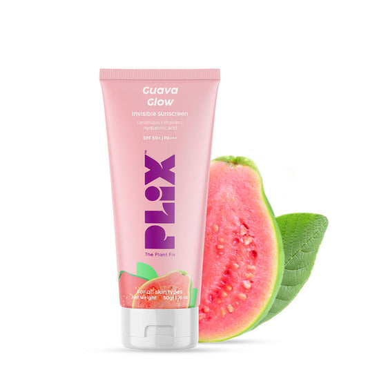 Plix SPF 50+ Guava Glow Invisible Sunscreen Gel For UV A, UV B Protection with Ceramides and  Vit C (50g)