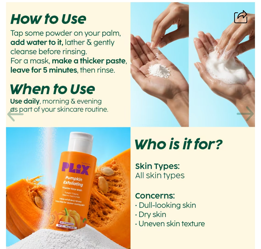 Plix Pumpkin Powder Cleanser For Gentle Exfoliation & Cleansing / 50g