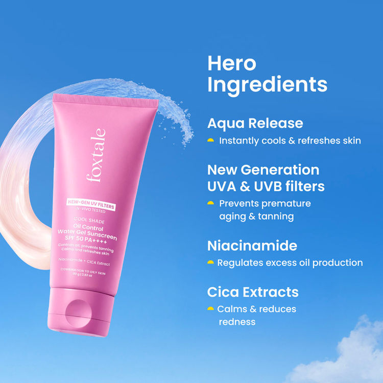 Foxtale SPF 50 Aqua-Gel Lightweight Sunscreen for Oily Skin, In-Vivo Tested PA++++, Matte Finish.
(80g)