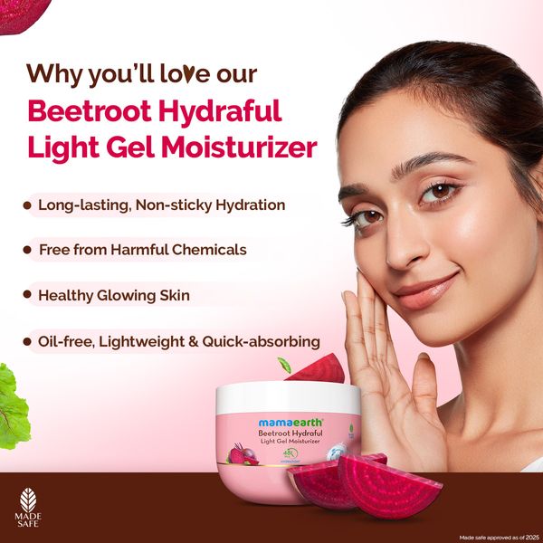 Mamaearth Beetroot Hydraful Light Gel Moisturizer with Beetroot & Hyaluronic Acid for Hydrated Pink Glow - 200 g