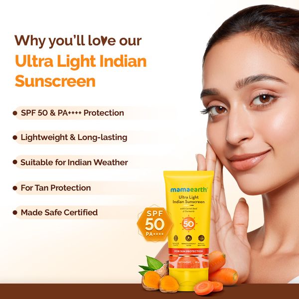 Mamaearth Ultra-Light Indian Sunscreen SPF 50 PA++++ – In-Vivo Tested 80g