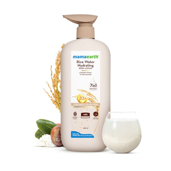 Mamaearth Rice Water Hydrating Body Lotion with Rice Water & Niacinamide for Dewy Glass Skin - 400 ml